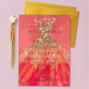 Invitación Vestido Purpurina Novialidad 16 Coral de color agu