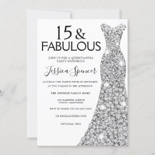 Invitación Vestido Purpurina Plata Fabuloso 15 Fiesta Quincea