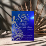 Invitación Vestido Purpurina plateado,Dulce azul de diamantes<br><div class="desc">Tara,  vestido y diamantes purpurina de plata Invitación a fiesta de 16 cumpleaños.</div>