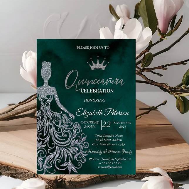 Invitación Vestido Purpurina plateado, Dulce verde de 15 pulg (Subido por el creador)