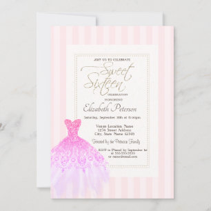 Invitación Vestido purpurina Tiras Rosa Dulce 16
