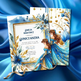 Invitación Vestido Quinceañera de oro azul