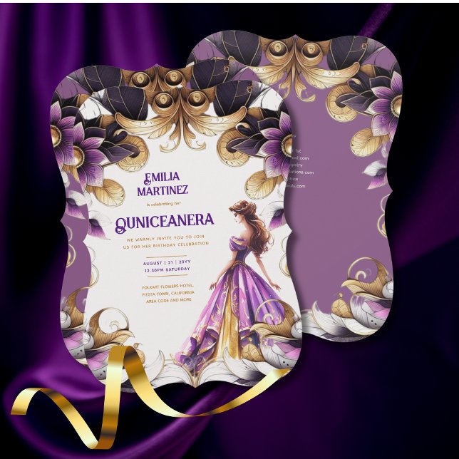 Invitación Vestido Quinceañera de oro morado (Subido por el creador)