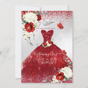 Invitación Vestido Quinceanera de rosas rojas PixDezines