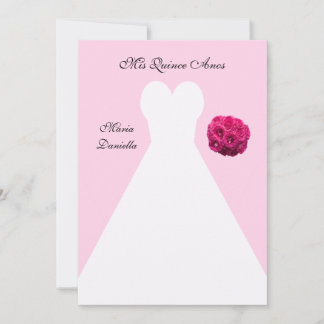 Invitación Vestido quinceanera en rocío rosado