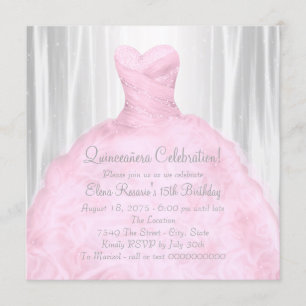 Invitación Vestido Quinceañera rosado elegante del rosa de