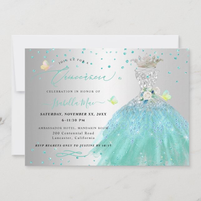 Invitación Vestido Quinceanera Turquesa Quinceanera (Anverso)