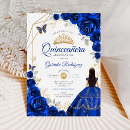 Invitación Vestido real de oro azul de Quinceanera