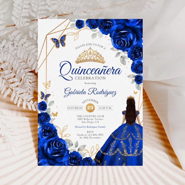 Invitación Vestido real de oro azul de Quinceanera (Subido por el creador)