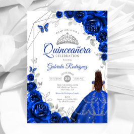 Invitación Vestido real de plata azul Quinceanera