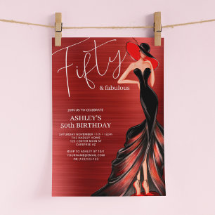 Invitación Vestido Rojo 50 y Elegante Cumpleaños Fabuloso