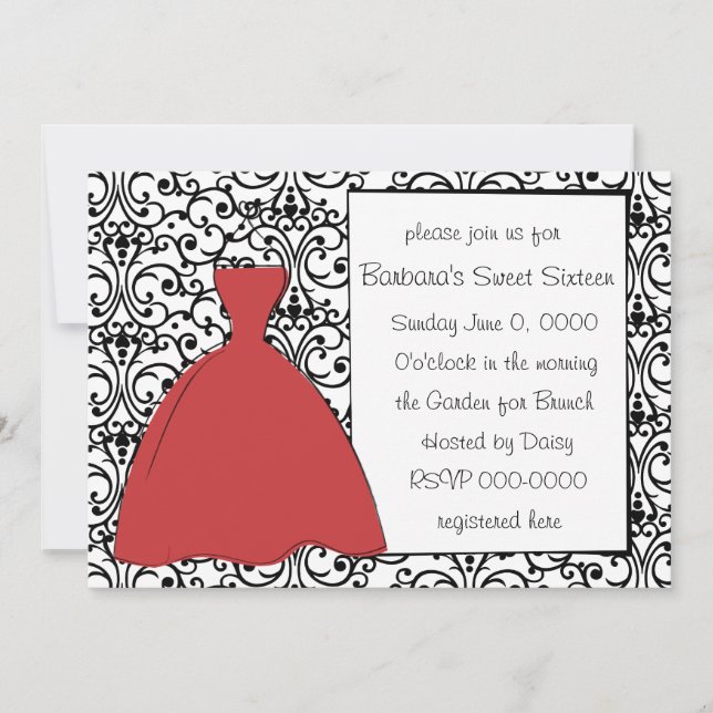 Invitación Vestido rojo bonito (Anverso)