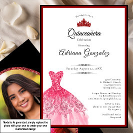 Invitación Vestido rojo elegante 15 cumpleaños Quinceanera