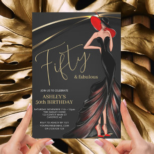 Invitación Vestido Rojo Fabuloso Negro Oro 50º 