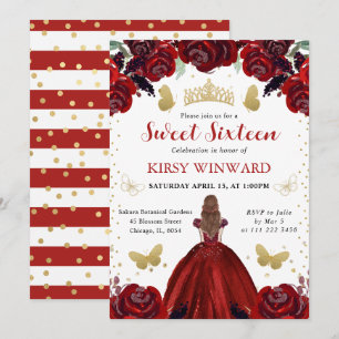 Invitación Vestido Rojo Profundo Princesa de Cabello Rojo Dul