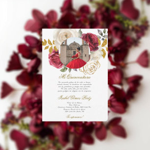 Invitación Vestido rojo Quinceanera con imagen en español