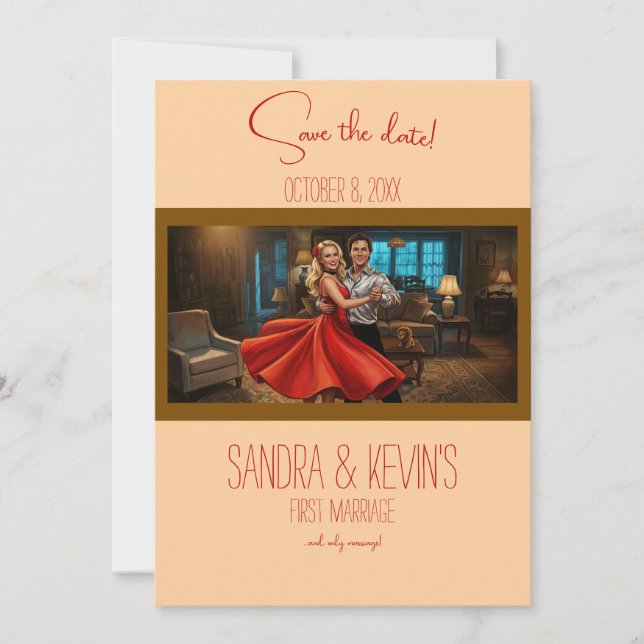 Invitación Vestido Rojo Tango Boda Guardar la Fecha (Anverso)