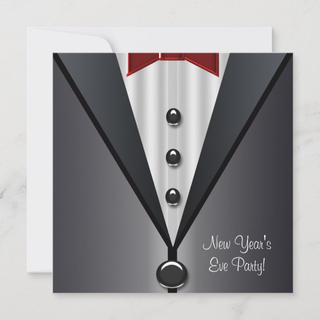 Invitación Vestido rojo Tuxedo negro Fiesta de Año Nuevo (Anverso)