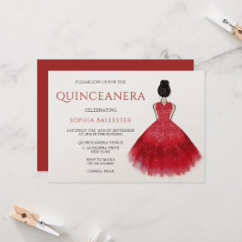 Invitación Vestido Rojo Vestido Wonderland Quinceanera Fiesta