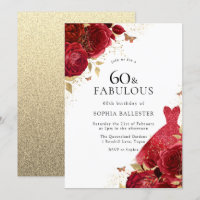 Vestido rojo y Rosas Purpurina de oro 60 cumpleaño
