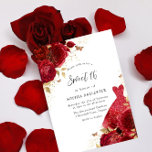 Invitación Vestido rojo y Rosas Purpurina oro dulce 16<br><div class="desc">Vestido Rojo y Rosas Purpurina de oro dulce 16 Invitación Más elegantes diseños florales en nuestra tienda! Vea la colección coincidente en nuestra tienda</div>