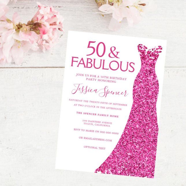 Invitación Vestido rosa 50 cumpleaños fiesta 50 y fabuloso (Subido por el creador)
