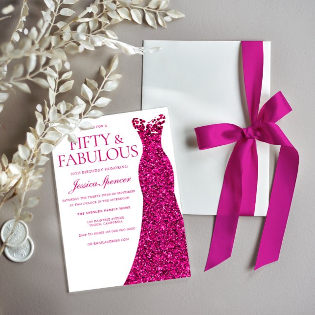 Invitación Vestido rosa 50 y fabuloso cumpleaños 50 (Subido por el creador)