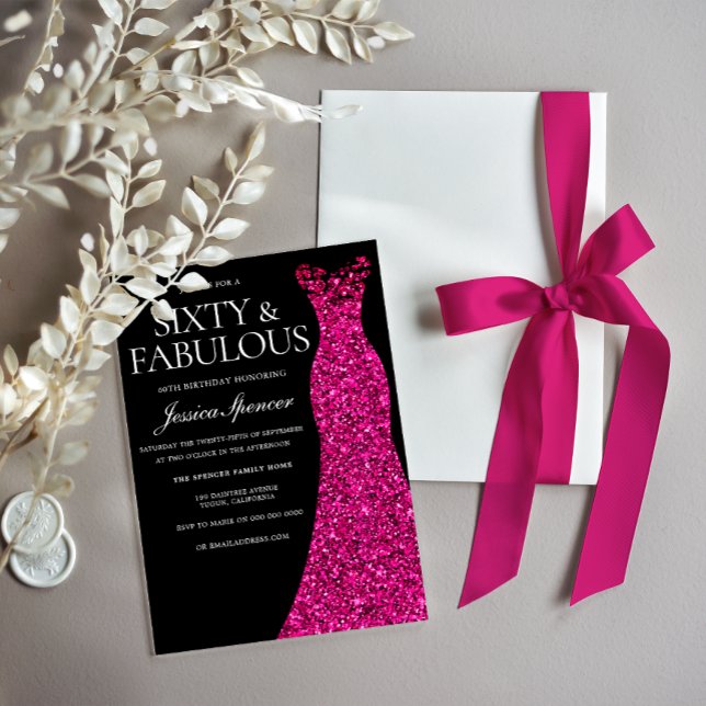 Invitación Vestido rosa 60 y fabuloso negro 60 cumpleaños (Subido por el creador)