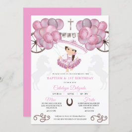 Invitación Vestido rosa bebé mexicano Charra Globos Bautismo