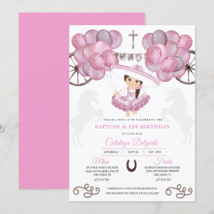 Invitación Vestido rosa bebé mexicano Charra Globos Bautismo