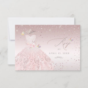 Invitación Vestido rosa blush soñado para RSVP de Quinceañera