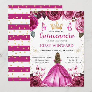 Invitación Vestido Rosa Brillante Cabello Rubio Princesa Quin