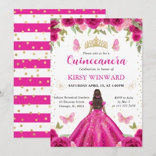Invitación Vestido Rosa Brillante Princesa de Piel Oscura Qui
