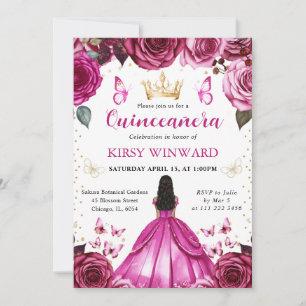 Invitación Vestido Rosa Brillante Princesa de Piel Oscura Qui
