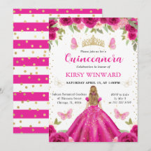 Vestido Rosa Brillante Princesa Rubia Quinceañera