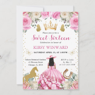 Invitación Vestido Rosa Cabello Negro Princesa del Oeste Dulc
