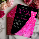 Invitación Vestido rosa caliente negro 40 Fiesta de cumpleaño<br><div class="desc">Hot Pink Dress Black 40th Birthday Fiesta Cuarenta y Fabulosas Variaciones de invitación a la invitación y artículos a juego en nuestra tienda</div>