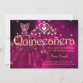 Invitación Vestido Rosa Ciruela con Tiara para Quinceañera Cu