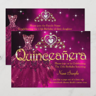 Invitación Vestido Rosa Ciruela con Tiara para Quinceañera Cu