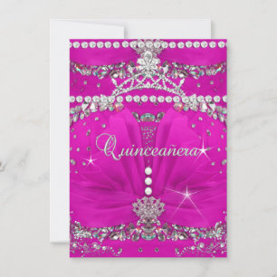Invitación Vestido Rosa de Princesa Quinceañera con Adornos d