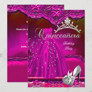 Invitación Vestido rosa de Quinceañera 15 cumpleaños grande