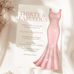 Invitación Vestido rosa Fiesta 30 de cumpleaños