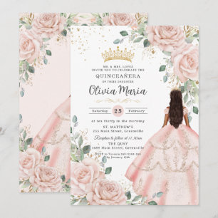 Invitación Vestido rosa floral de Rubor Princesa Gown Quincea