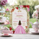 Invitación Vestido rosa Flores rojas Princesa Oro Mis Quince<br><div class="desc">Vestidos rosados Invitación de la princesa Quinceañera Flores rojas mexicanas 16º cumpleaños de la corona de oro de quinceañera 15 Anos Invitación</div>