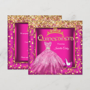 Invitación Vestido Rosa Fucsia para Fiesta de Quinceañera Zap