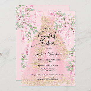 Invitación vestido rosa grisáceo oro purpurina moda floral Du