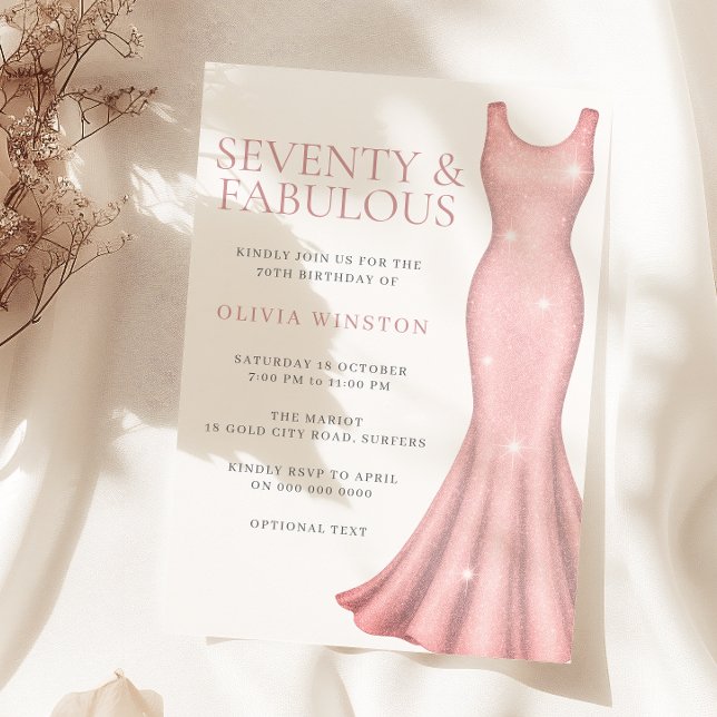 Invitación Vestido rosa Mujeres 70 cumpleaños (Subido por el creador)