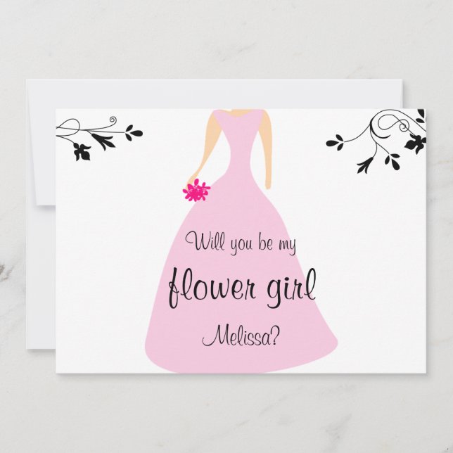 Invitación Vestido Rosa, ¿Serás Mi Chica Flor? Nombre persona (Anverso)