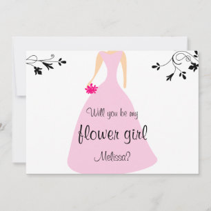 Invitación Vestido Rosa ¿Serás Mi Dama de Flores? Nombre Pers
