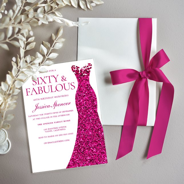 Invitación Vestido rosa Sesenta y fabuloso cumpleaños número  (Subido por el creador)